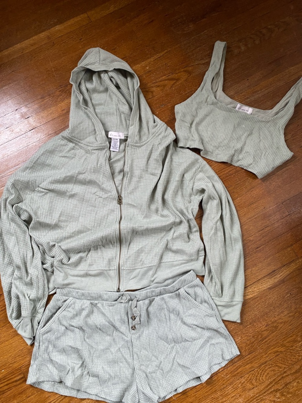 if it were me Sage Green Waffle-Knit 3-Piece Lounge Set